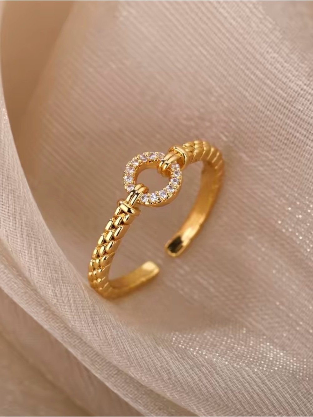 18k Gold Vermeil Pavé Ring - Adjustable size